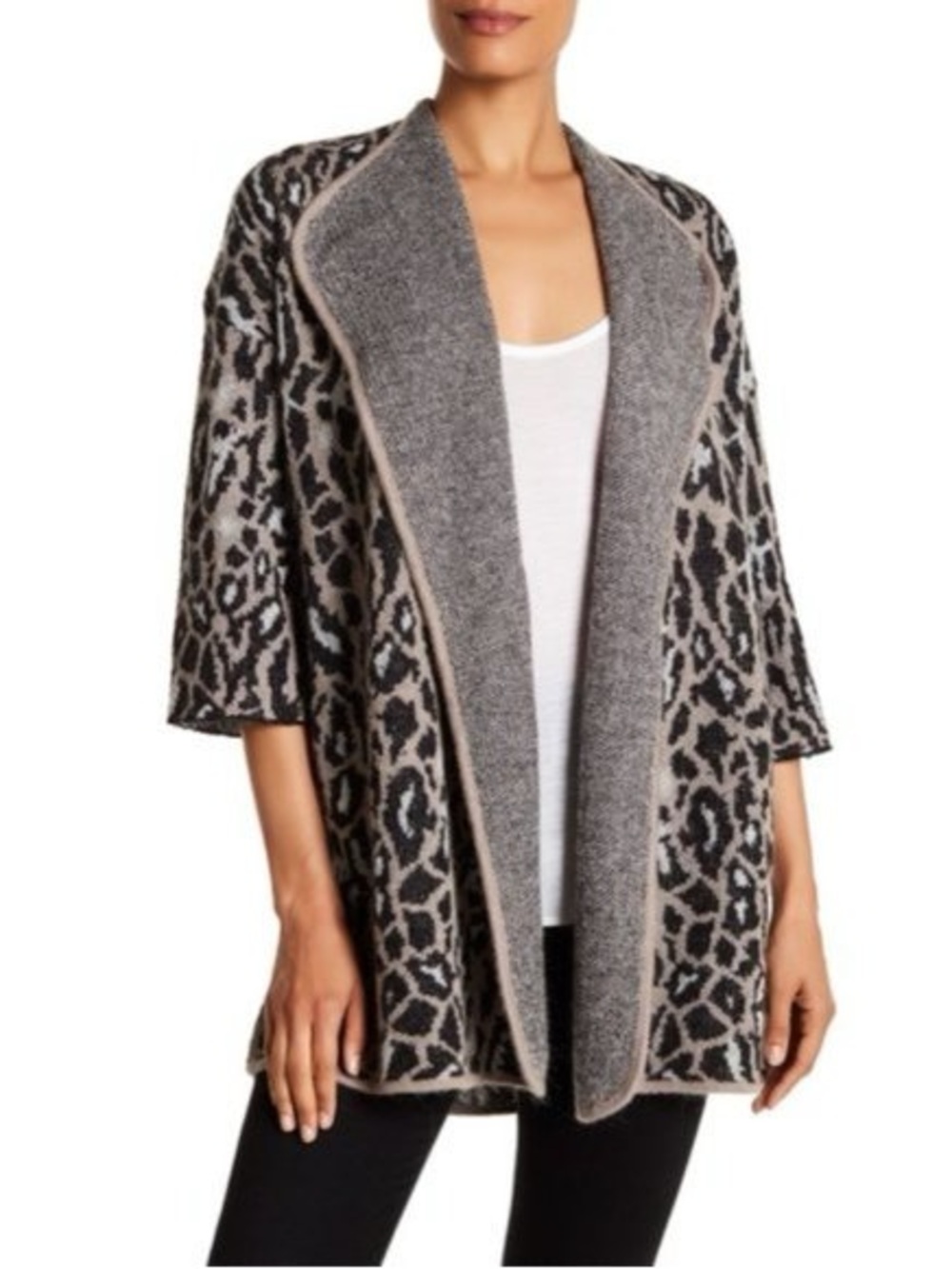 JOIE Wool Mohair Leopard Print Open Cardigan Sweater Medium Cozy Layer Oversize